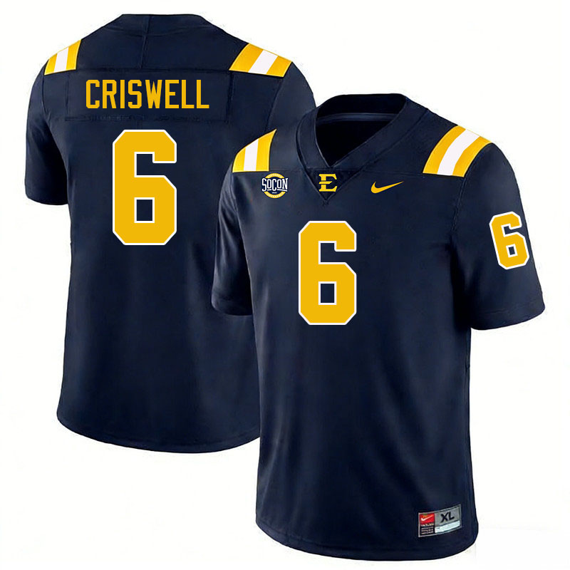 East Tennessee State Buccaneers #6 Jacolby Criswell College Football Jerseys,Uniforms-Navy